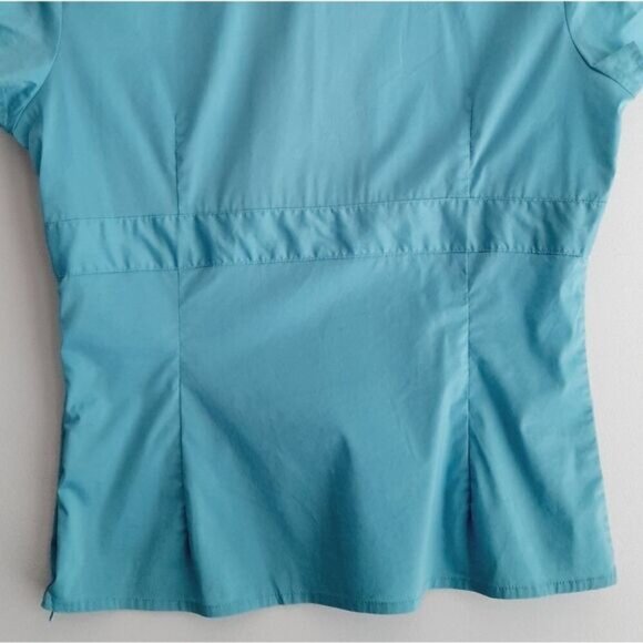 RW&CO Fitted V-Neck Short Sleeve Shirt Tailored Top Blue Sz M - Picture 10 of 12